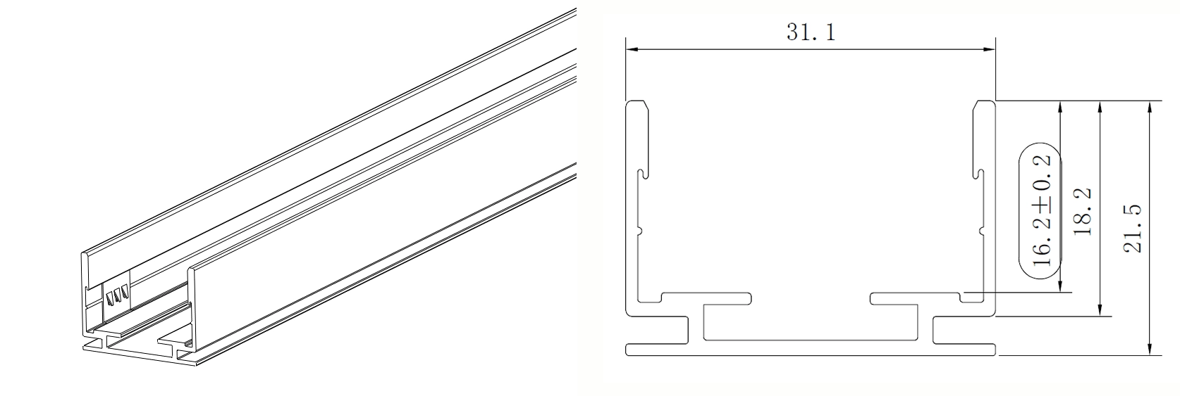 類型 1，室外應用的 AL 型材（每件 1 米，可切割至所需長度）