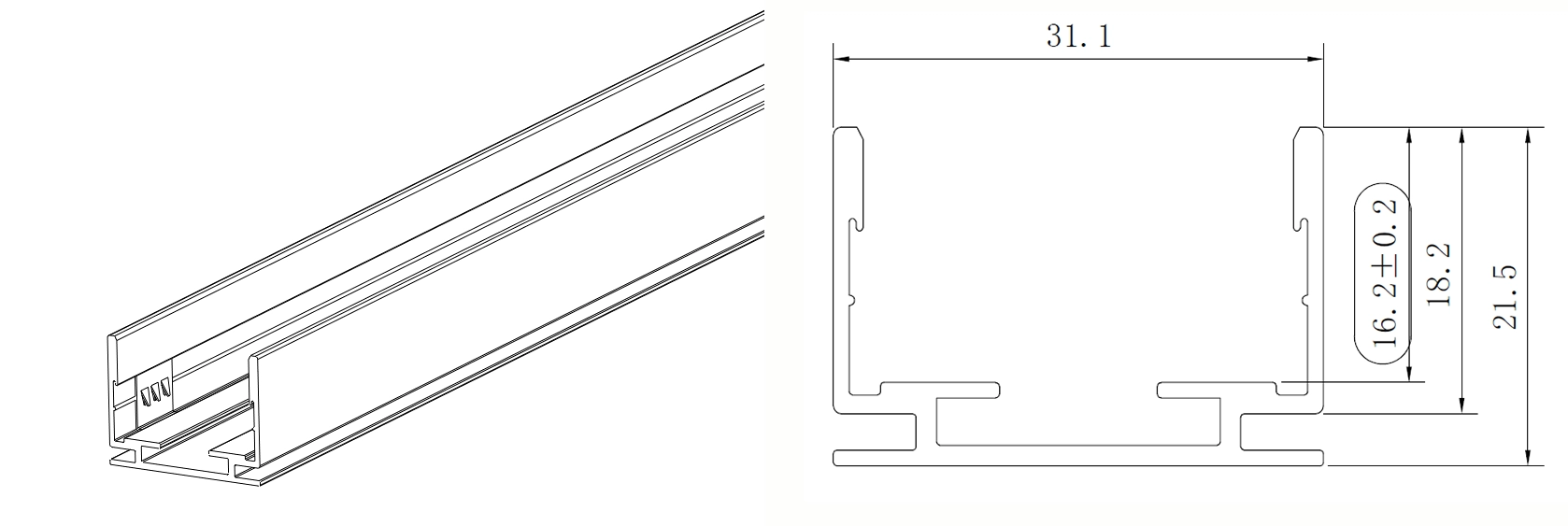 類型 1，室外應用的 AL 型材（每件 1 米，可切割至所需長度）